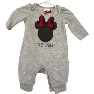 Disney Baby Sister Minnie Mouse Romper Gray Long Sleeve 0 -3 Months